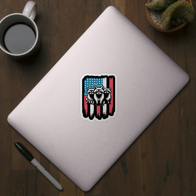 Raccoon Vintage American Flag by JessArty
